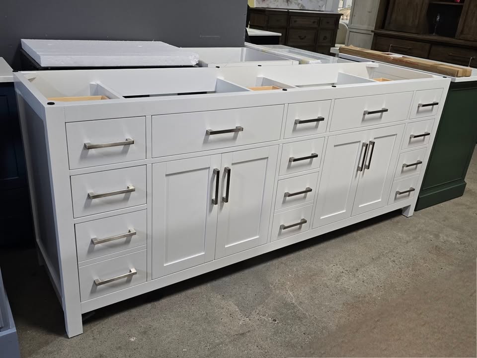 White 84" Double Bathroom Vanity Base - Image 4