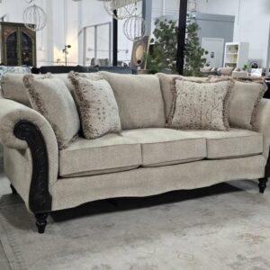 Beige Rolled Arm Upholstered Sofa