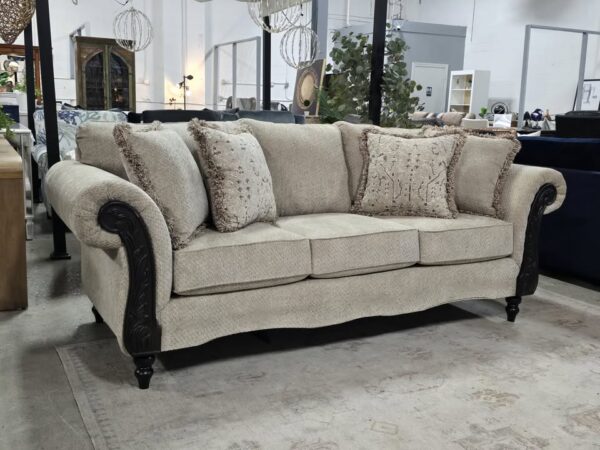 Beige Rolled Arm Upholstered Sofa