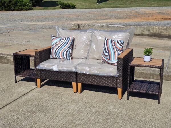 4-pc Outdoor Patio Wicker Loveseat & Side Tables - Image 2