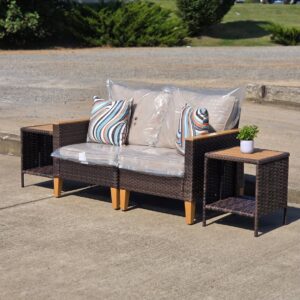 4-pc Outdoor Patio Wicker Loveseat & Side Tables