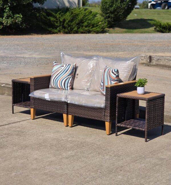4-pc Outdoor Patio Wicker Loveseat & Side Tables