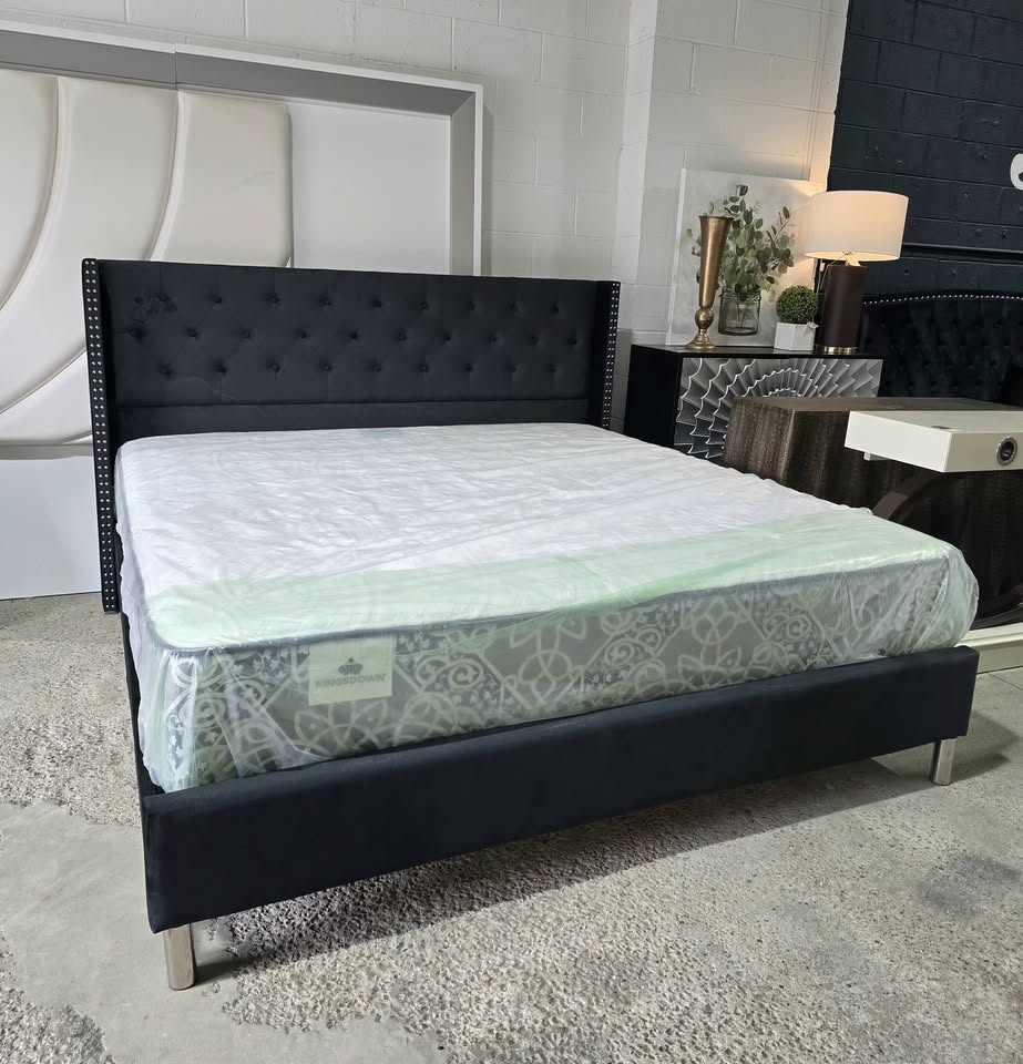 KING Black Velvet Platform Bed - Image 5