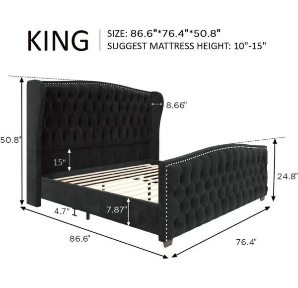 Black KING Wingback Platform Bed - Image 4