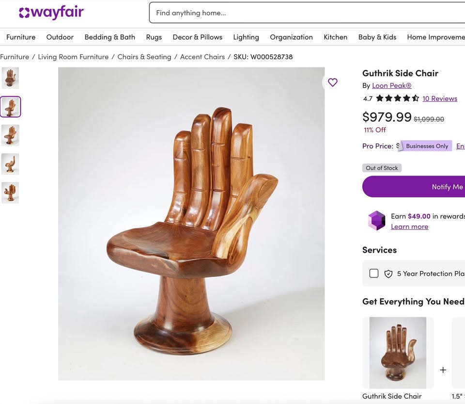 Solid Wood "Hand" Accent Chair - Image 6
