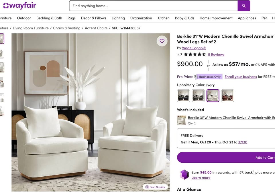 Set of 2 Ivory Swivel Accent Chairs - Image 2