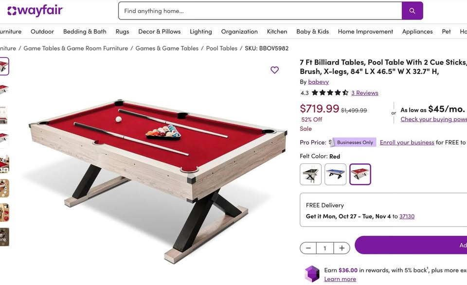 7-FT Pool Table - Image 7