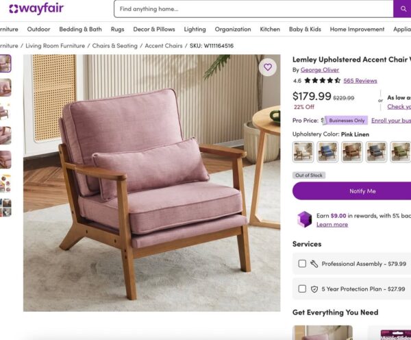 Pink Lemley Mid Century Modern Accent Chair - Image 4