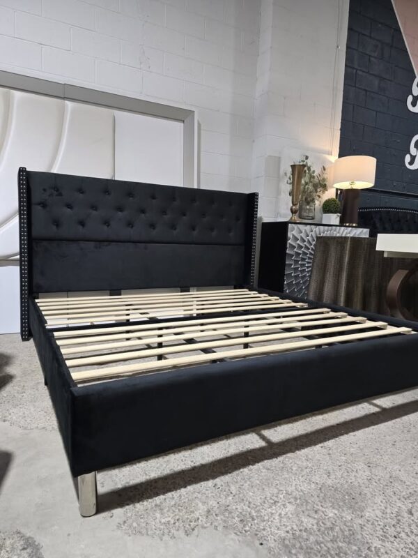 KING Black Velvet Platform Bed - Image 4