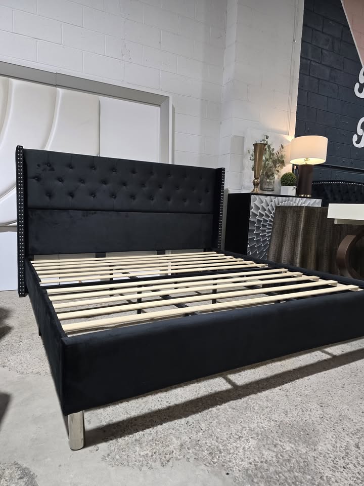 KING Black Velvet Platform Bed - Image 4