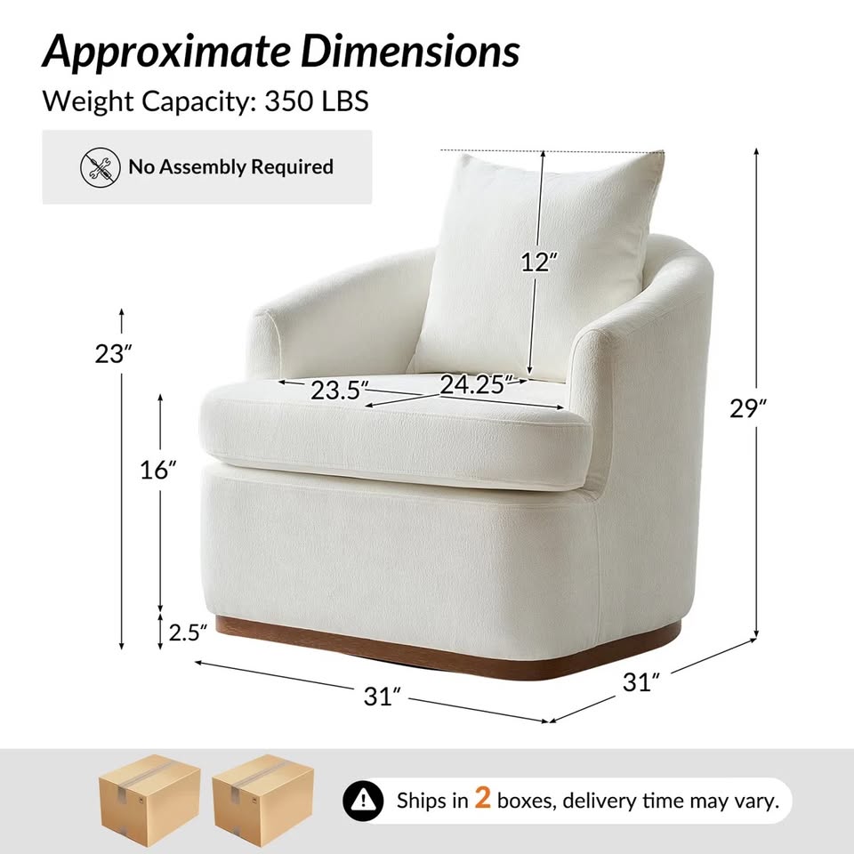 Set of 2 Ivory Swivel Accent Chairs - Image 3