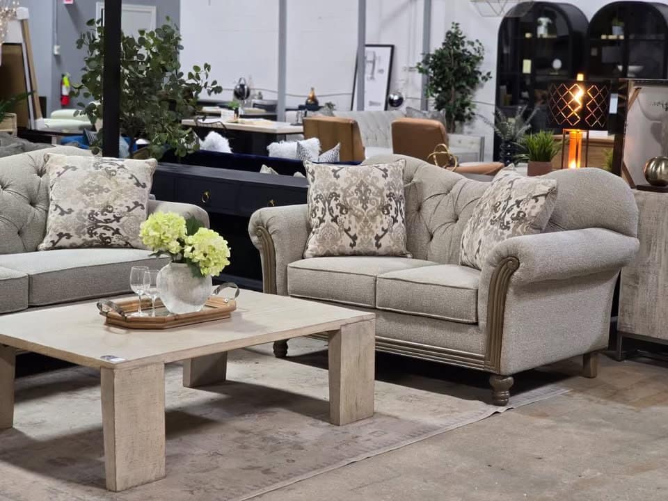 Beige Rolled Arm Loveseat - Image 3