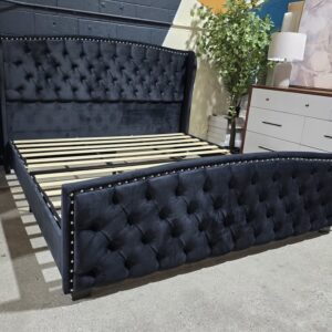 Black KING Wingback Platform Bed