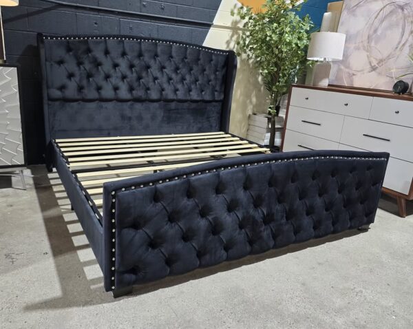 Black KING Wingback Platform Bed