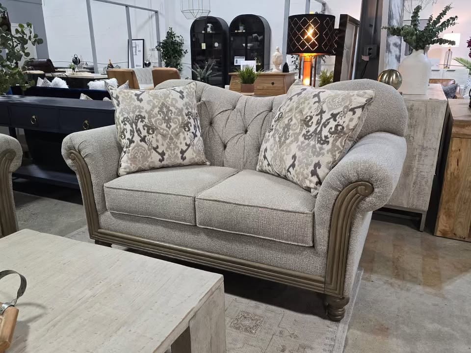 Beige Rolled Arm Loveseat