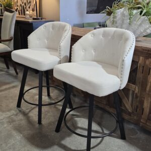 Set of 2 Beige Swivel Counter Stools