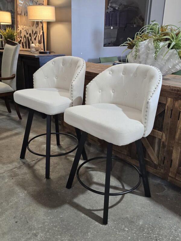 Set of 2 Beige Swivel Counter Stools