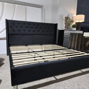 KING Black Velvet Platform Bed