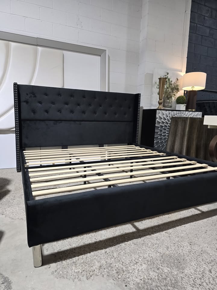 KING Black Velvet Platform Bed
