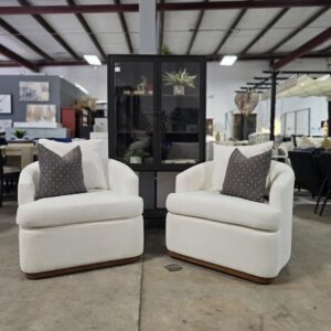 Set of 2 Ivory Swivel Accent Chairs