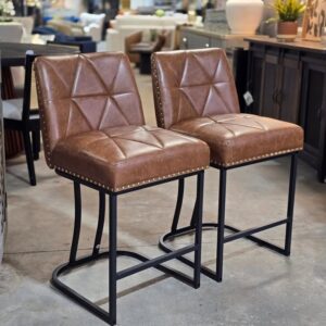 Set of 2 Leather Counter Stools