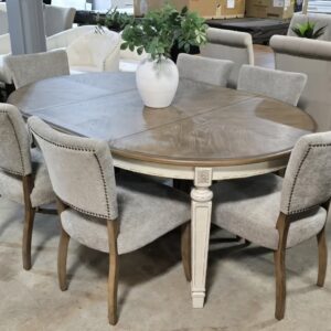 French Country Two Toned Extendable Round Dining Table
