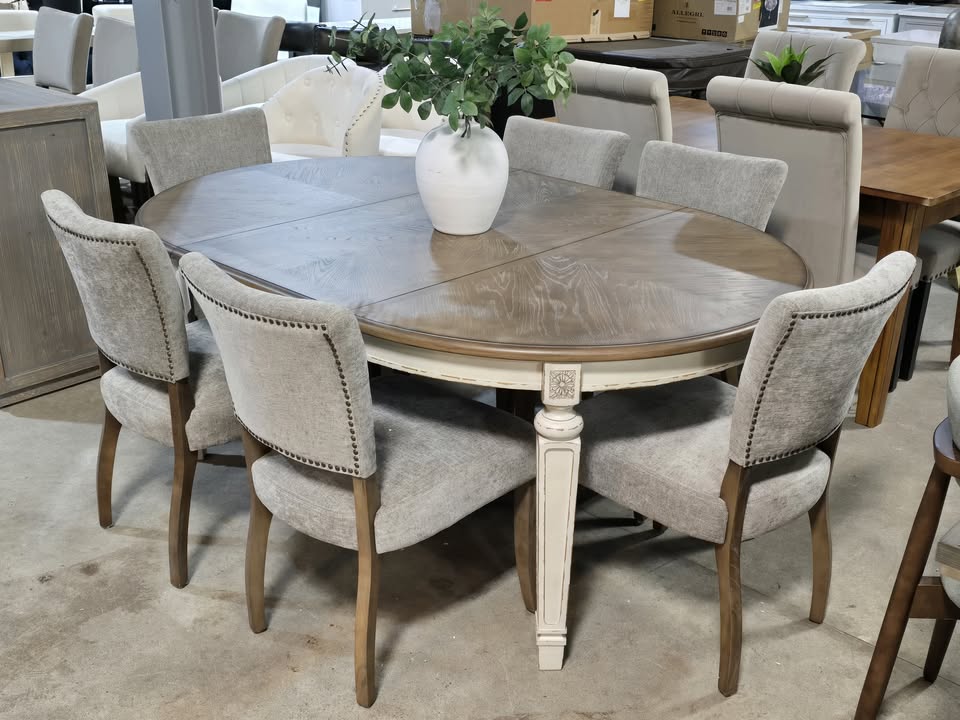 French Country Two Toned Extendable Round Dining Table