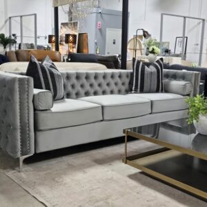 104" Grey Tufted Velvet Sofa