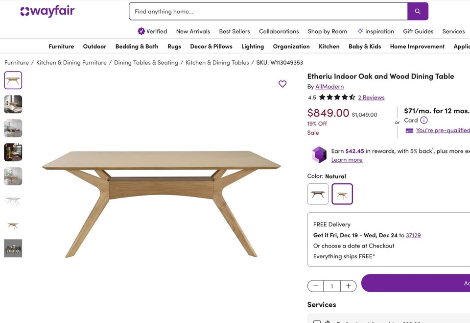 Oak Mid Century Modern Dining Table - Image 5