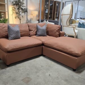 Brown Leather Cloud Loveseat & Ottoman