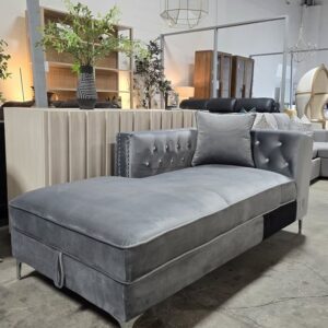 Grey Velvet Chaise Lounge With Storage